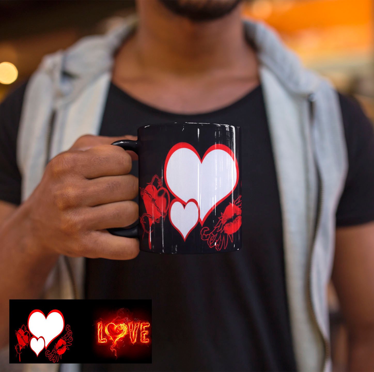 caneca preta apaixonado amor com foto