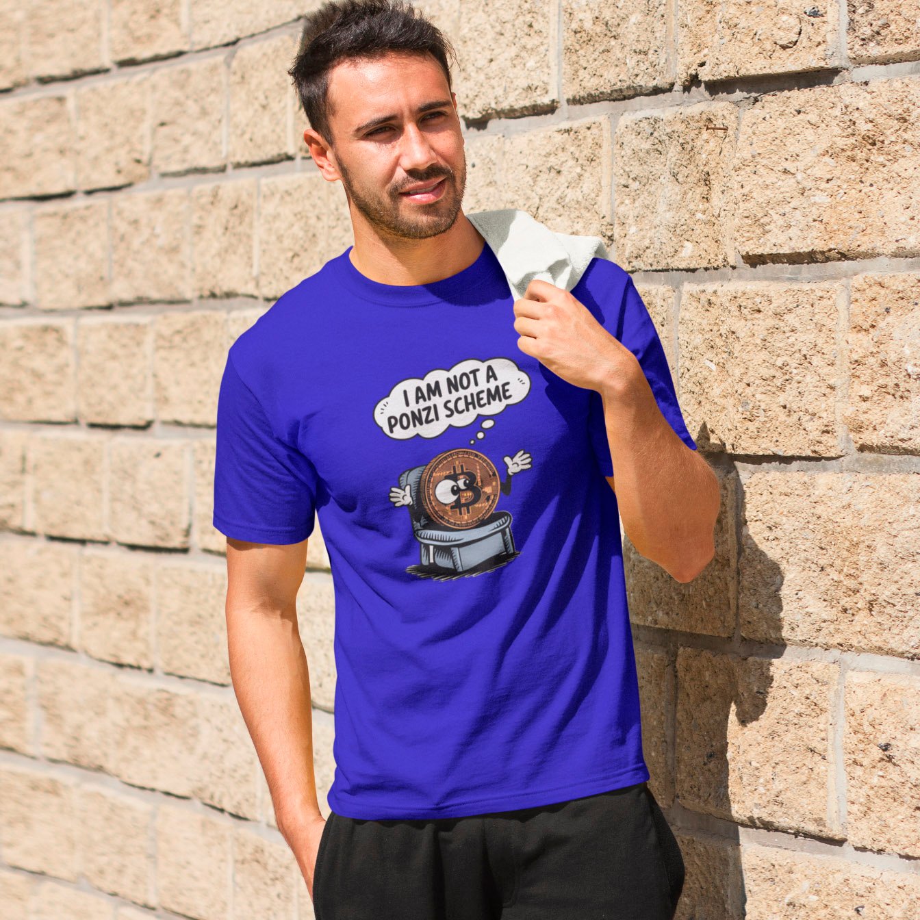 camiseta bitcoin piramide azul royal algodão premium